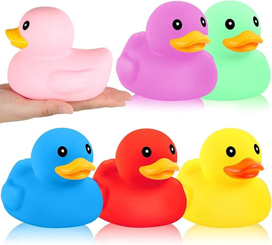 Deekin 6 Pcs 5 Inch Multicolor Large Rubber Duck Assortment Toy Duckies Bulk Gaint Squeak Rubber Duckies for Kid Baby Bath Shower Pool Classroom Summer Beach Activity