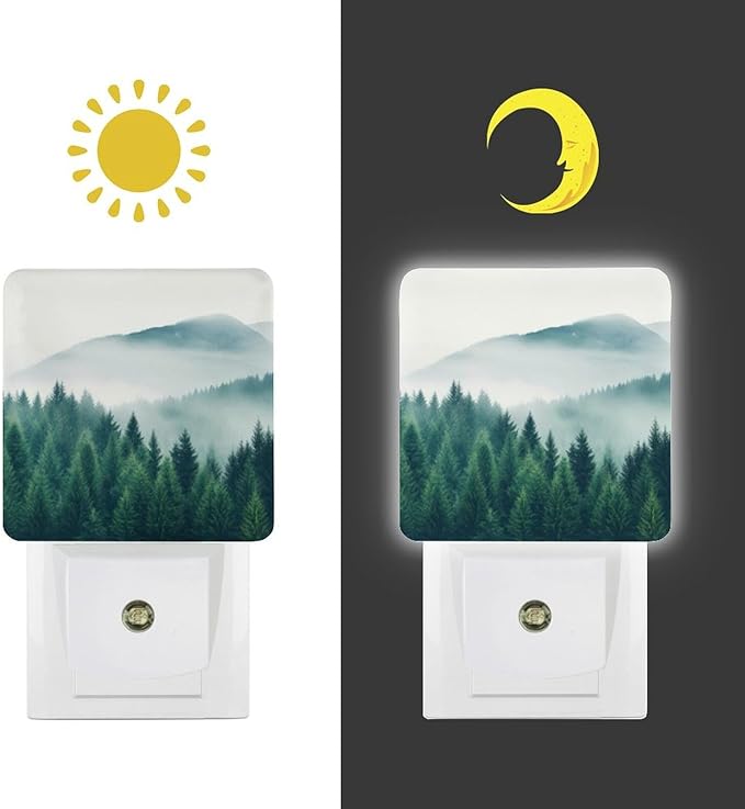 Mountain Forest Night Light, Plug into Wall Decor Nightlights for Bedroom, Bathroom, Hallway, Kitchen, with Dusk to Dawn Light Auto Sensors LED Night Lights for Boys Girls Women Men Room Gifts