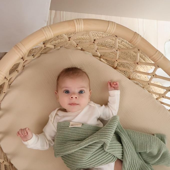 Knitted Organic Cotton Baby Blanket- Swaddle Blanket, 30" x 40" Soft Receiving Blanket for Newborn (Fog/Roman Green)