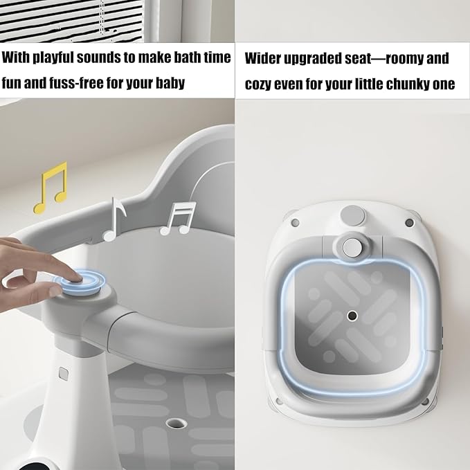 PandaEar Baby Bath Seat for 6 Months & Up, Non-Slip Toddler Bath Chair with Temperature Display, 4 Suction Cups & Soft Cushion, Infant Bathtub Seat for Sitting Up (Gray)