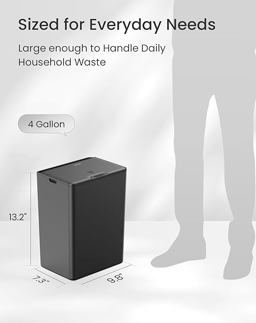 Cesun 2 Pack 4 Gallon Bathroom Trash Can with Lid, Small Automatic Trash Can, Touchless Motion Sensor Garbage Can, Black Plastic Waste Basket for Bathroom, Bedroom, Toilet, Office, Rv