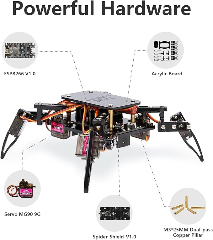 ACEBOTT STEM Robotics Science Kits for Adults, ESP8266 Spider Robot Building Kit, App Remote Control, Walking Crawling Fun Educational Toy for 12 + Year Old Boys, Girls, Teens, Adults Unique Gifts