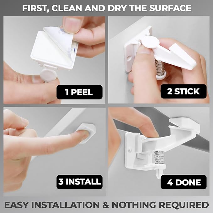 Child Proof Locks for Cabinet Doors (12 Pack + Gift) - Child Cabinet Locks Baby Locks for Cabinets and Drawers - Baby Cabinet Safety Latches Child Locks for Kitchen Cabinets Baby Proofing Cabinets