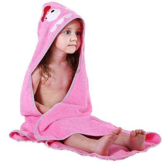 MICHLEY Animal Face Hooded Baby Towel Cotton Bathrobe for Boys Girls 0-6 Year Pink