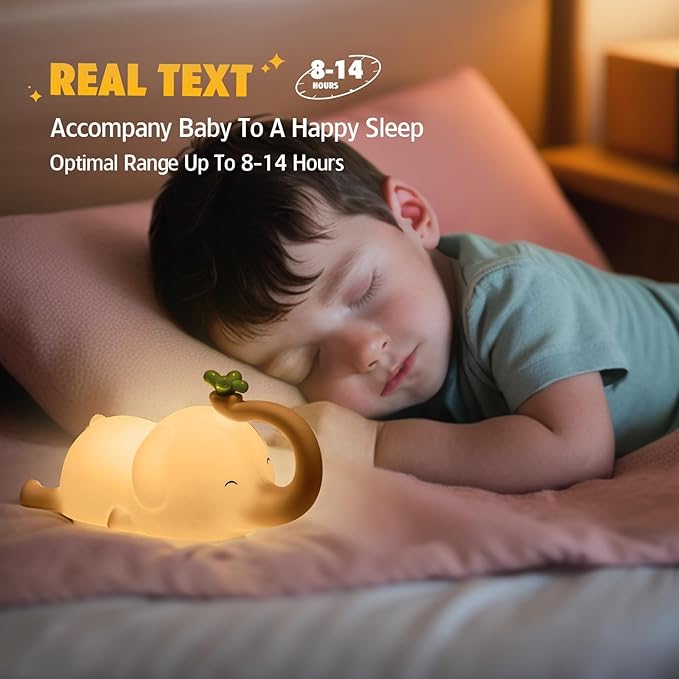 Silicone Elephant Night Light for Kids - 3-Level Dimmable & Rechargeable LED Lamp, Touch Control Soft Animal Light for Nursery, Baby Room Decor