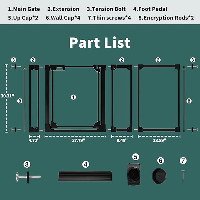 Clear Baby Gate for Stairs,57.87-66.14" Wide, Auto Close Acrylic Pet Gate, Pressure Mounted Clear Dog gate for Doorways, Safety Baby Gate, Indoor, Hallway, Kitchen,Black