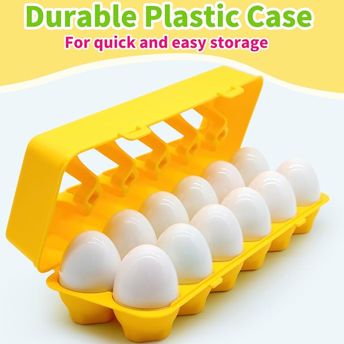Matching Eggs for Toddlers 1-3, 12 Pcs Set Shape Sorter Puzzle Color Sorting Learning Fine Motor Skills Game, Sensory Educational Montessori Toys Gift for 1 2 3 Year Old Kids Baby Boys Girls