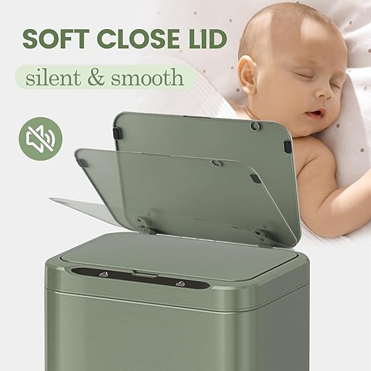ELPHECO Stainless Steel Office Trash Can Motion Sensor Garbage Can Touchless Smart Trash Can Automatic Waste Bin for Kitchen, Office, Bathroom (Avocado Green, 6.6 Gallons), 2AA