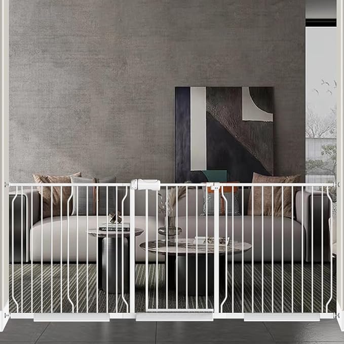 Baby Gate for Doorways Stairs Hallway 85.8-90.5 Inch Wide, Walk Through Child Gates with Pressure Mounted Extention Kit, Indoor Safety Child Gates for Kids or Pets