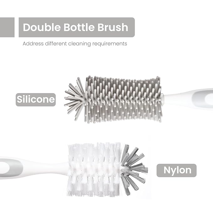5-in-1 Baby Bottle Cleaner Set, Including Nylon & Silicone Bottle Brush, Cap, Straw & Nipple Brushes, BPA-Free (Grey)