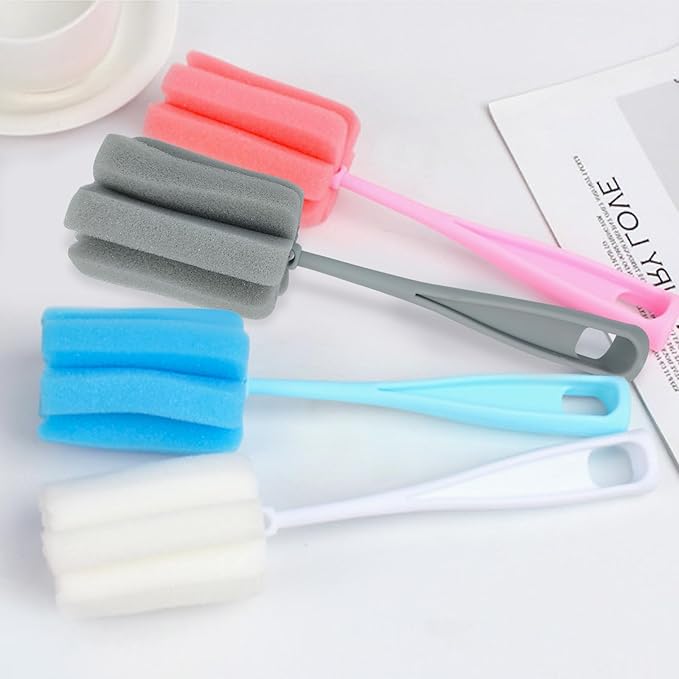 Bottle Brush Sponge 8PCS Cup Washer Brush Long Handle Cleaner Brush for Baby Bottle Glasswares Mugs Cups Kitchen Clean (8 PCS)