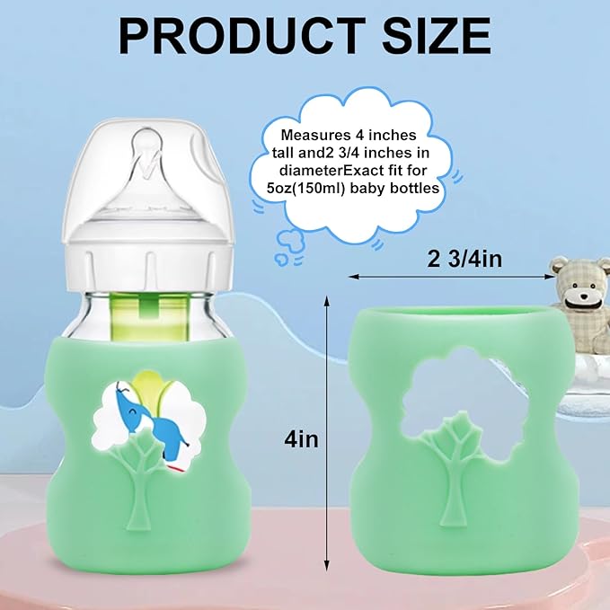2 Pack Anti Breakage Baby Bottle Holder, Silicone Sleeves for Dr. Brown's Natural Glass Baby Bottles, Anti Flow Sleeve for Infant Bottles (5 Ounce)