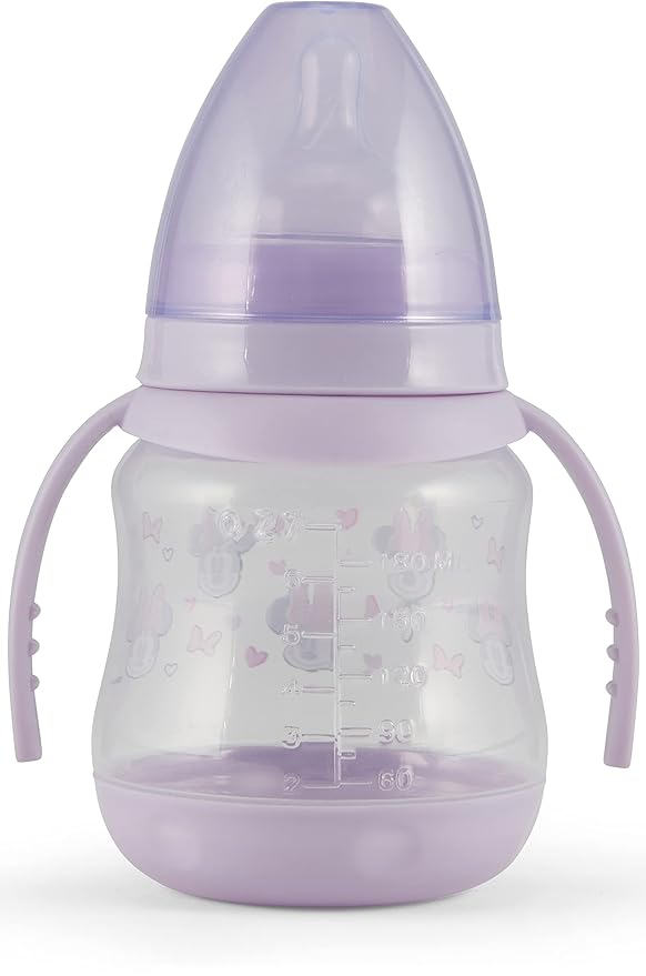 Disney 2 Pack 7 Ounce Baby Bottles with Character Prints and Colored Covers with Double Handle - BPA Free and Easy to Clean