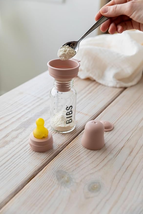 BIBS Baby Glass Bottle Complete Set 225 ml | BPA Free Natural Rubber | Made in Denmark | Blush