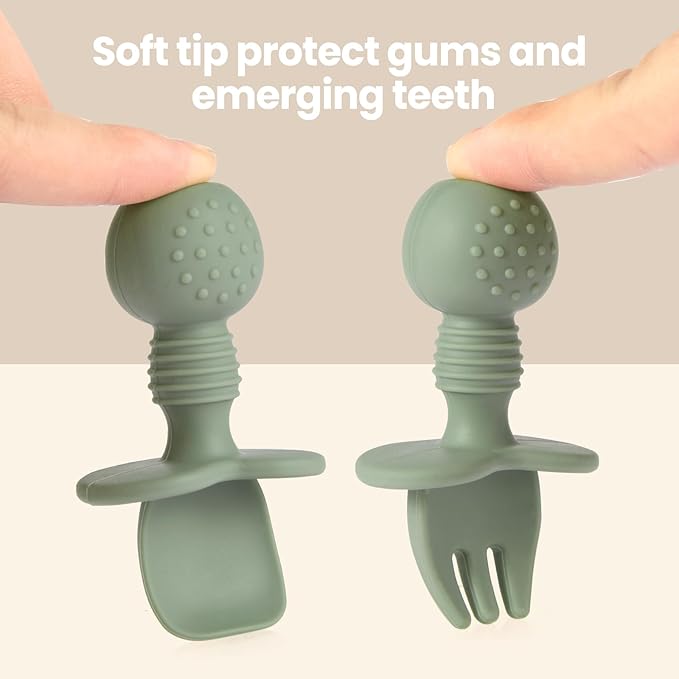 2 Pack Baby Plates with Suction, 2 Pack Silicone Forks and Spoons Set, Baby Led Weaning Supplies, BPA Free, Toddler Utensils for Feeding Essentials