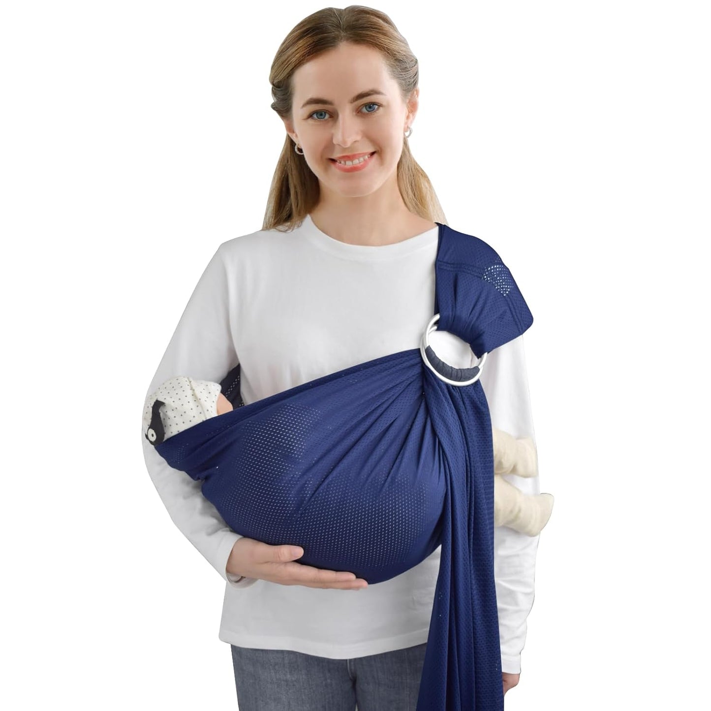 Water Ring Sling Baby Carrier, Adjustable Lightweight Breathable Newborn Carrier Sling for Summer, Swimming, Pool, Beach, Front Chest Mesh Infant Wrap Carrier for Baby Gift (Dark Blue)