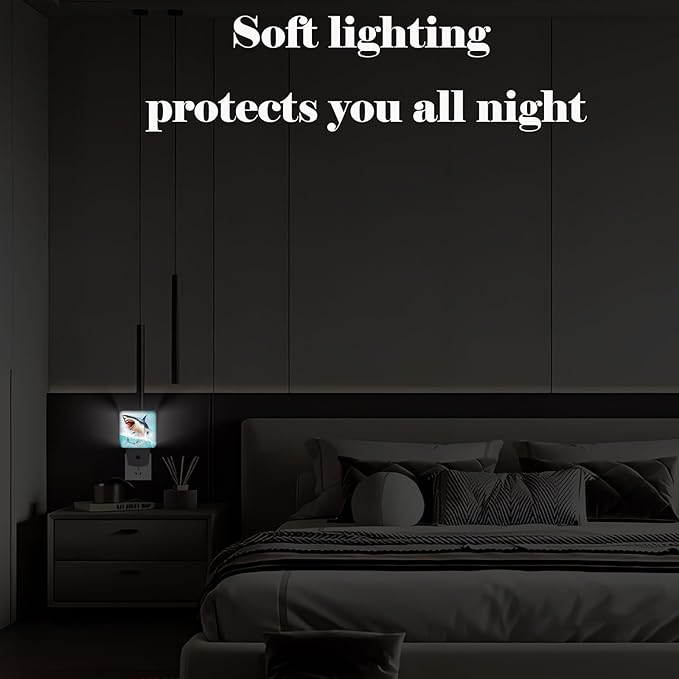 Great White Shark Night Light,Plug Into Wall for Boys Girls Bedroom Decorative Square Night Light Lamp 0.5w Sleep Friendly