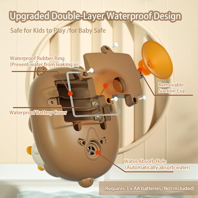 Bath Toys for Toddler 3-4 Years, 5 Modes Baby Bath Shower Sprayer for 1 2 Year Old, Bear Sprinkler Bathtub Toy with Shower Head for Boys Girls Ages 4-8 Gifts