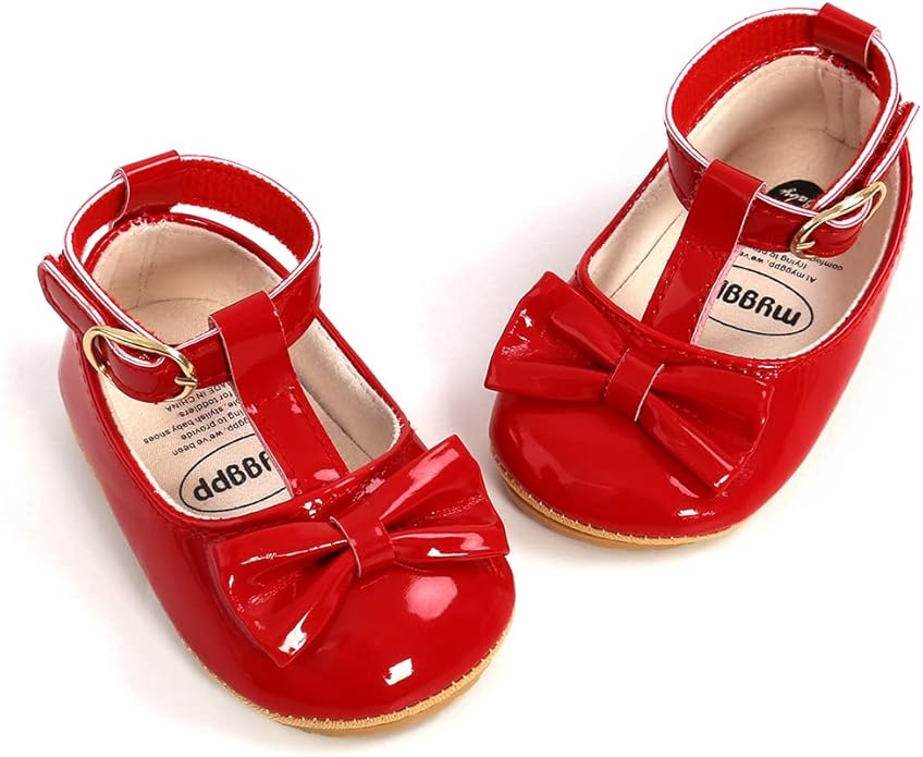 COSANKIM Baby Girls Mary Jane Flats Shoes Anti-Slip Rubber Sole Infant Toddler Princess Wedding Dress Shoes