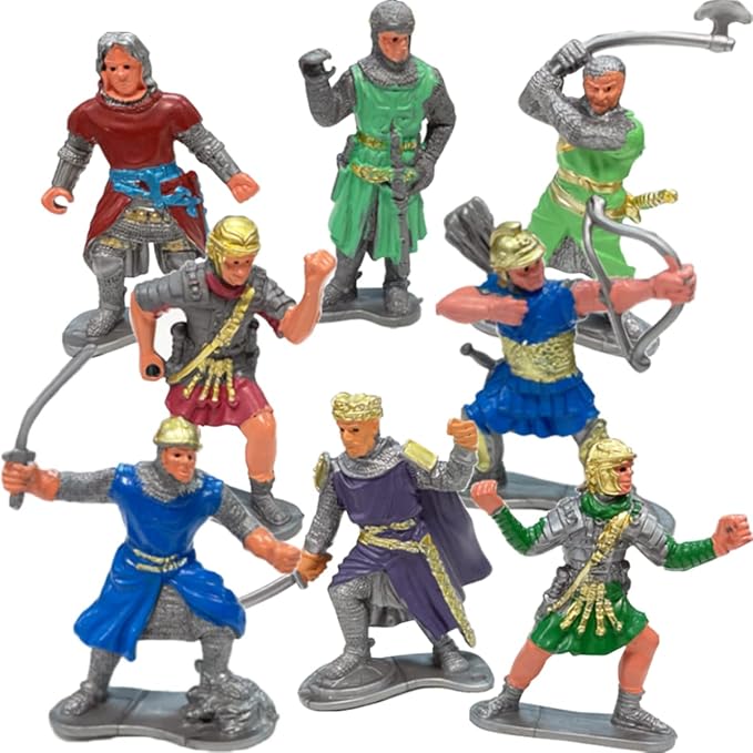 Liberty Imports 8 PCS Medieval Knight Figures - Toy Soldiers Free-Standing Figurines with Realistic Details, Medieval Party Decorations and Cake Toppers, Knight Party Favors for Kids