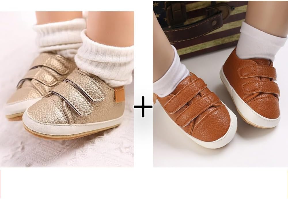 2Pairs Baby Shoes,Boys Girls Non-Slip Rubber Sole Sneakers,Unisex Infant Soft Lightweight First Walking Crib Shoes
