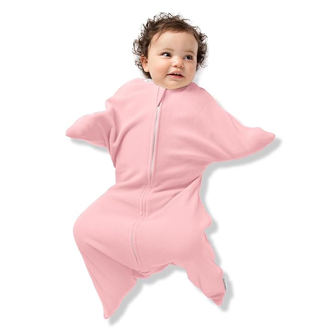 SleepingBaby Zipadee-Zip Transition Swaddle - Cozy Fleece Wearable Blanket with Two-Way Zipper for Baby Sleep - Rose Pink, X-Small (3-6 Month)