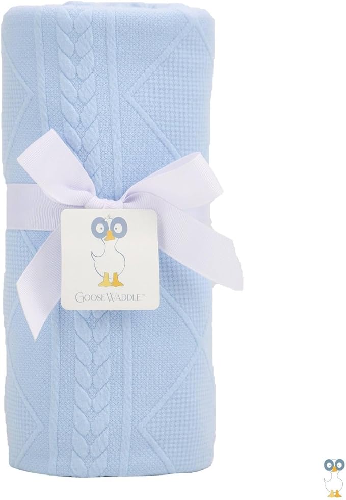 GooseWaddle Luxury Knit Baby Blanket (30”x40”), Premium Comfort from Ultra Soft Fabrics That Get Softer with Use, Perfect for Any Infant Nursery, Boy or Girl, Machine Washable (Blue)