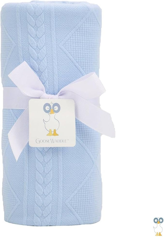 GooseWaddle Luxury Knit Baby Blanket (30”x40”), Premium Comfort from Ultra Soft Fabrics That Get Softer with Use, Perfect for Any Infant Nursery, Boy or Girl, Machine Washable (Blue)