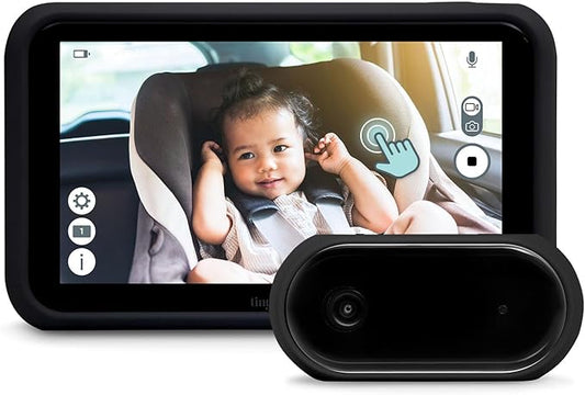 Tiny Traveler 5” HD Touch Screen Baby Car Monitor – Hackproof, No WiFi Baby Camera for Travel and Home, Night Vision, Headrest or Clamp Mount, Baby Reminder Alert - Black