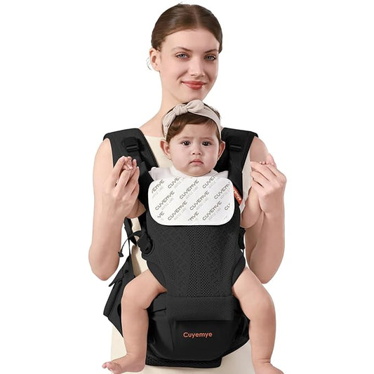 Baby Carrier with Hip Seat, 2-in-1 Forward-Facing Carry for Newborn to Toddler，Knob Design - Precision Adjustment，All Seasons Holder Infant Carriers Fits Waist Sizes up to 45 Inches (Black)