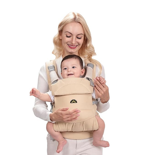 Baby Carrier for Newborns to Toddlers, Adjustable, Ultra-Soft and Weightless, Ergonomic Baby Carrier with Head Support, Baby Travel Gear, Baby Essentials (Beige),