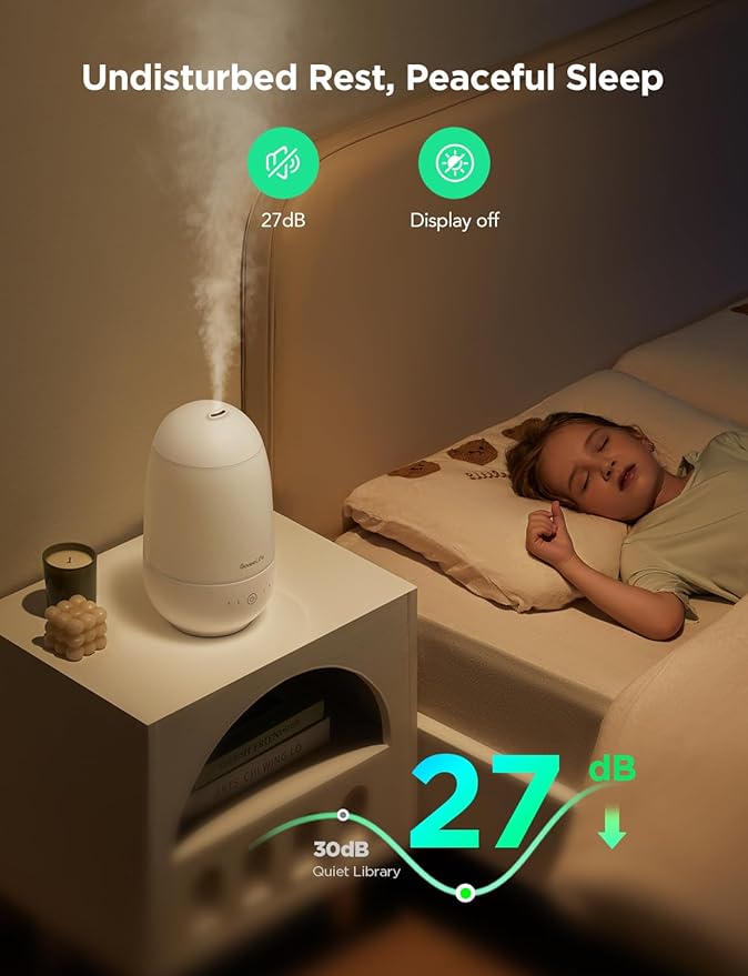 GoveeLife Humidifiers for Bedroom, Smart Cool Mist Air Humidifier for Baby, Nursery, Plants, Easy to Clean & Top Fill Ultrasonic Humidifier with APP & Voice Control, Essential Oil Diffuser, Nightlight