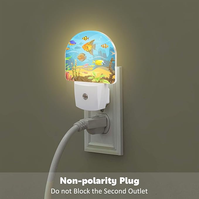 Colorful Fish and Marine Corals Night Light Plug into Wall, Beautiful Underwater Ocean World Dusk to Dawn Night Light, 0.5w Energy Saving Sleep Friendly Nightlights for Kids Boys Girls