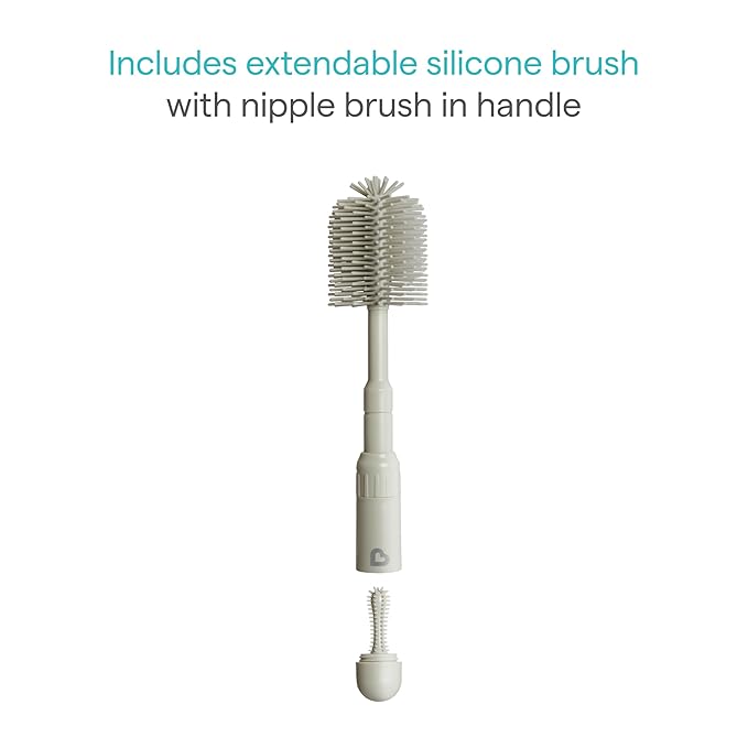 Munchkin® Travel Baby Bottle Drying Rack with Silicone Bottle Brush - Compact and Foldable, Fits Easily in Diaper Bags for On-The-Go Use