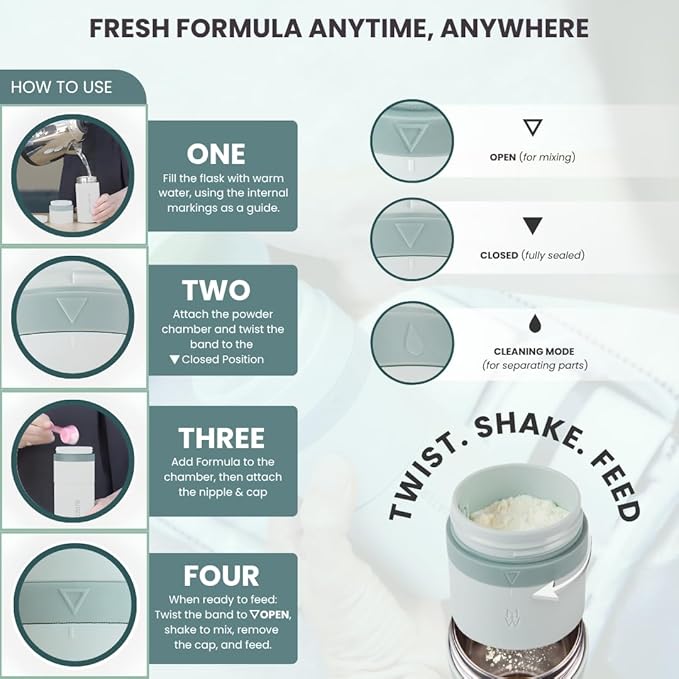 MILK & WATER All in One Baby Bottle & Baby Formula Dispenser On The Go, 9oz - Keeps Water Warm & Formula Fresh - Baby Formula Mixing Bottle with Anti Colic Nipple - Leak-Proof - 3+ Months (Green)