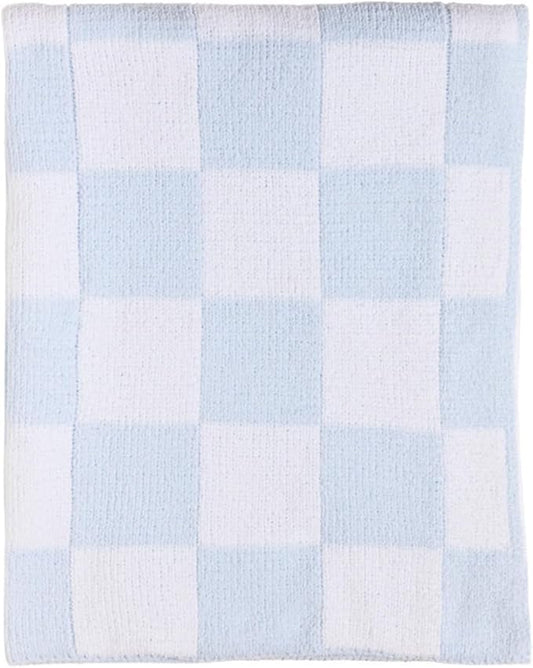 Living Textiles Chenille Knitted Blanket - Blue Check