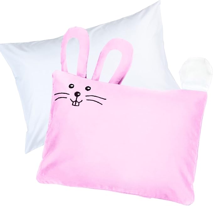 kinder Fluff Kids Pillow & Pillowcase Set - 233T Cotton Pillow Covers & Down Alternative Pillow Fill - Hypoallergenic Kids Pillows for Small Children - Children & Travel Pillows Kid - 13x18in Pink