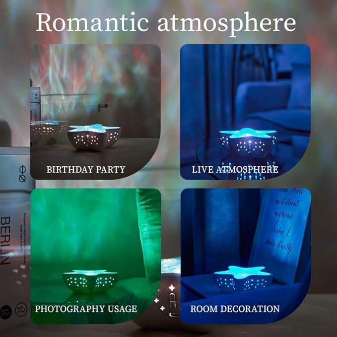 Galaxy Star Projector Light - 8-Color 3D Ocean Wave Water Ripple Night Lamp, Kids Bedroom & Living Room Decor, Romantic Gift