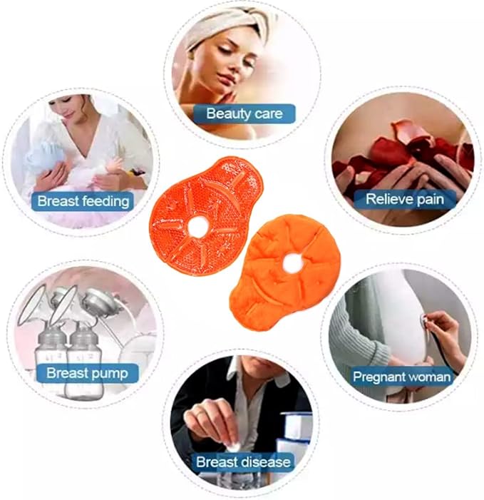 Reusable Breast Therapy Pack, Breast Ice Packs, Breastfeeding Essentials, for Breastfeeding Relief, Nursing Pain, Engorgement, Swelling Augmentation, Mastitis, Mastectomy Recovery, 2 Pack Orange
