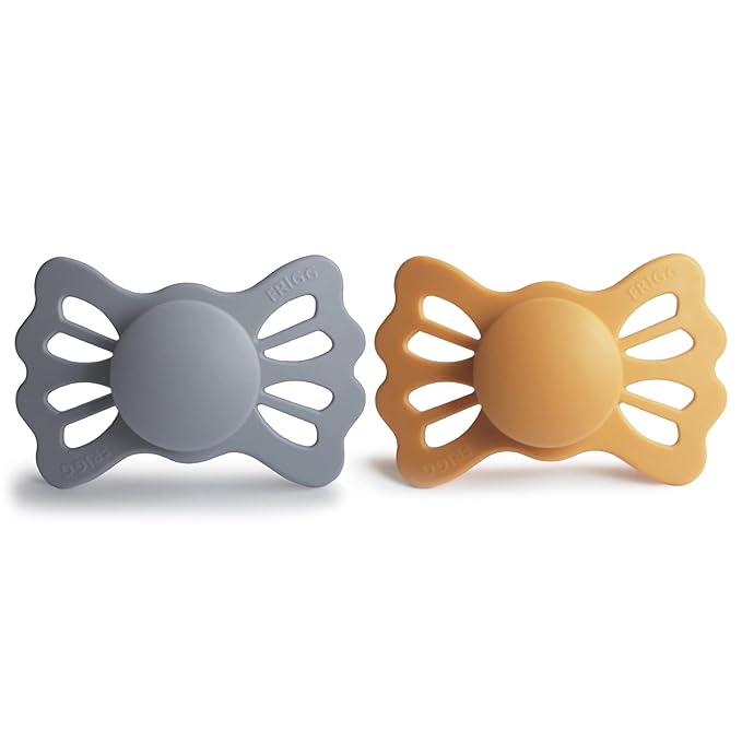 FRIGG Lucky Symmetrical SilkySoft Silicone Baby Pacifier | Made in Denmark | BPA-Free (Great Gray/Honey Gold, 6-18 Months)
