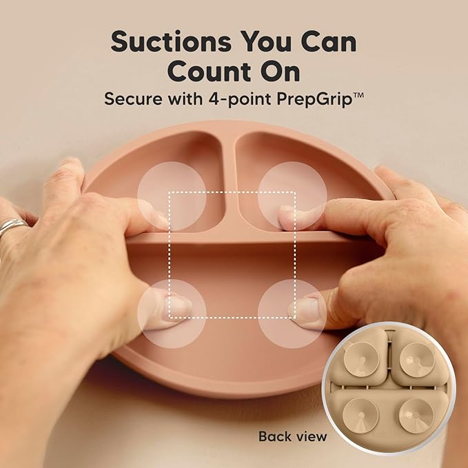 KeaBabies Suction Plates with Lids for Baby - 3-Pack 100% Silicone Toddler Plates with Suction, Divided, BPA-Free Baby Led Weaning Essentials for Kids, Dishwasher, Microwave Safe, Durable (Terracotta)