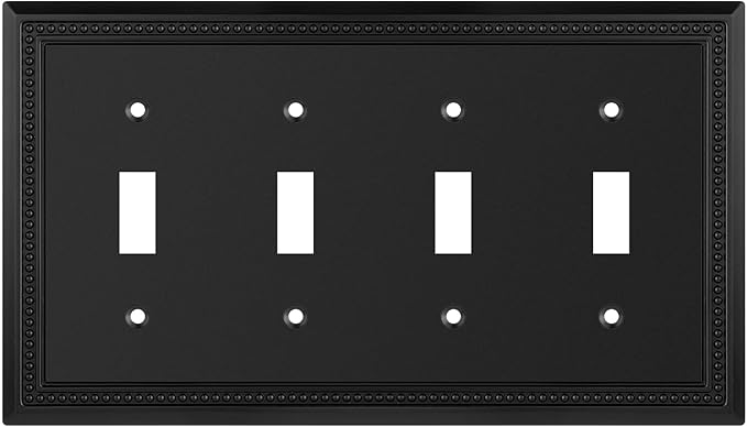 Henne Bery Sunken Pearls Heavy Duty Decorative Wall Plate Switch Plate Outlet Cover (Quad Toggle, Matte Black)