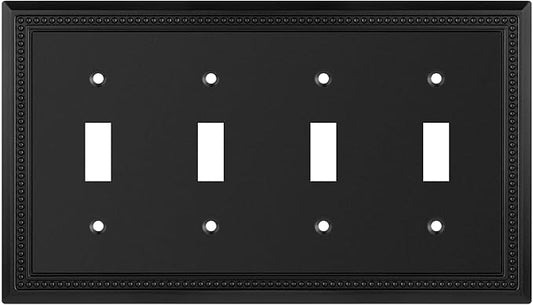 Henne Bery Sunken Pearls Heavy Duty Decorative Wall Plate Switch Plate Outlet Cover (Quad Toggle, Matte Black)
