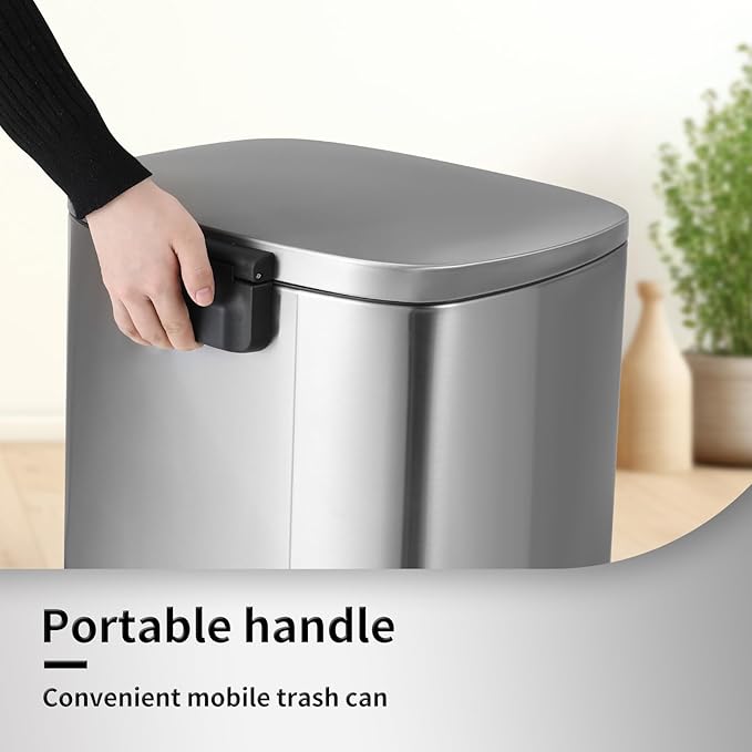 13.2+1.3 Gallon Trash Can Combo Set, Stainless Steel Garbage Bin with Pedal, Removable Inner Waste Bucket, Anti-Fingerprint, Soft-Close Locking Lid Dustbin for Kitchen, Bathroom, Office