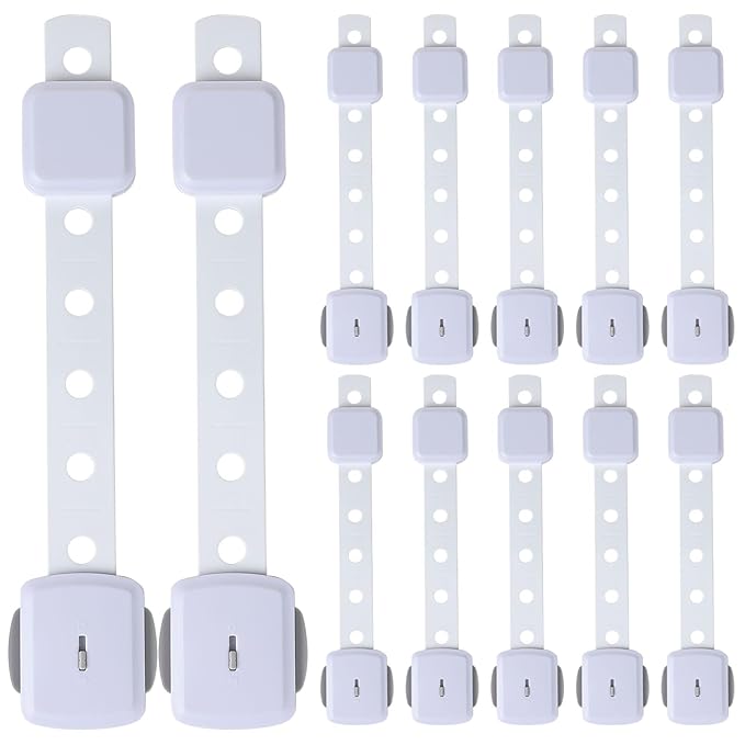 Fursafe&Q Cabinet Locks Baby Proofing, Baby Drawer Safety Locks -Adhesive Child Safety Lock Straps Adjustable Door Latch for Fridge Toilet Oven No Drill Furniture Kitchen Lock