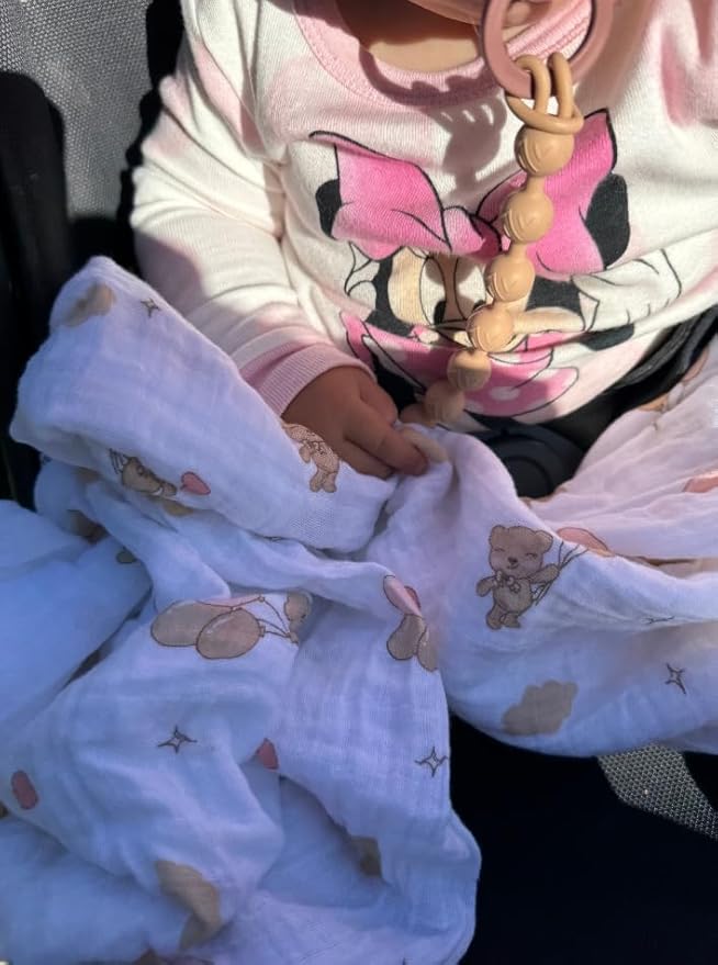 100% Muslin Cotton Baby Receiving Cloths, 3-Pack, 27x27 in (70x70cm), Soft & Gentle for Newborns, Sensitive Skin Safe, For Feeding, Burping & Comfort, 0+ Months (Teddy Bear/Rainbow/Hot Air Balloon)