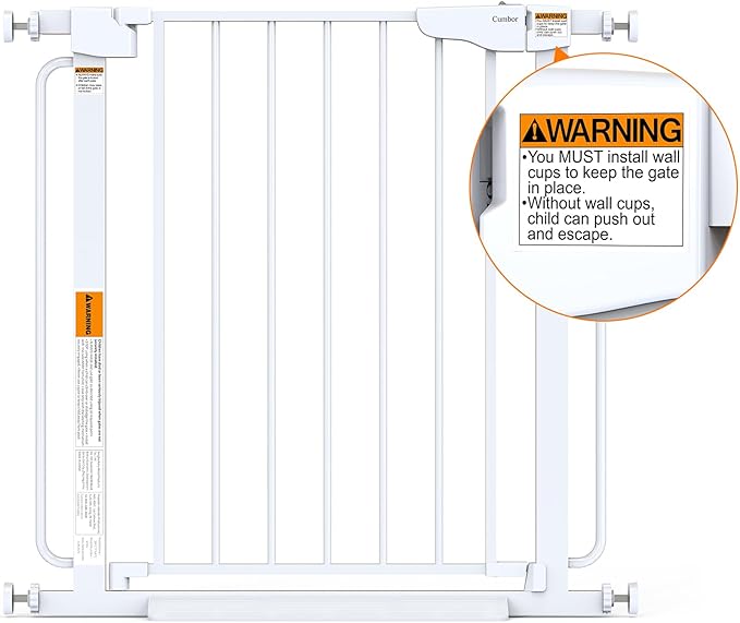 Cumbor 29.7-57" Extra Wide Baby Gate for Stairs, Mom's Choice Awards Winner-Dog Gate for Doorways, Pressure Mounted Walk Through Safety Child Gate for Kids Toddler, Tall Pet Puppy Fence Gate, White