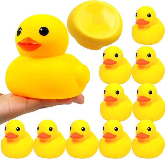 5 Inch 10 Pcs Kalafona Rubber Bathtub Duck/Duckie Waterproof No 'Bebe' No Hole Funny Bath Swimming Pool Toy Without Hole for Kids Birthday Party Favor Home Decor