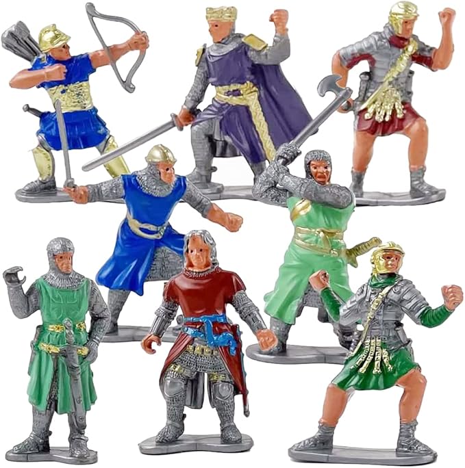 Liberty Imports 8 PCS Medieval Knight Figures - Toy Soldiers Free-Standing Figurines with Realistic Details, Medieval Party Decorations and Cake Toppers, Knight Party Favors for Kids