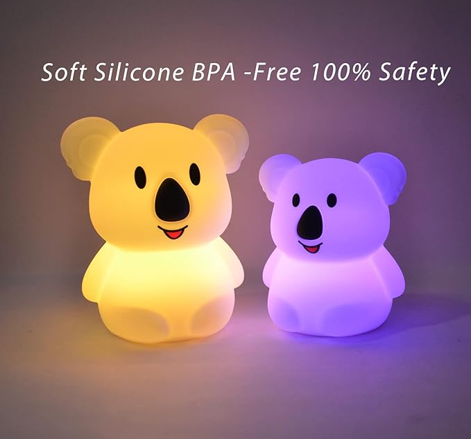 WHA&DARREN Koala Night Light for Kids, Silicone Bedside Lamp, Baby Nursery Light, Children Night Lights, Squishy Night Light for Kids Room,Kawaii Lamp, Animal Night Lights for Girls and Boys